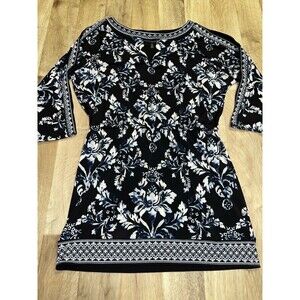 White House Black Market Blue Floral 3/4 Slit Sleeve Blouson Dress Size M EUC